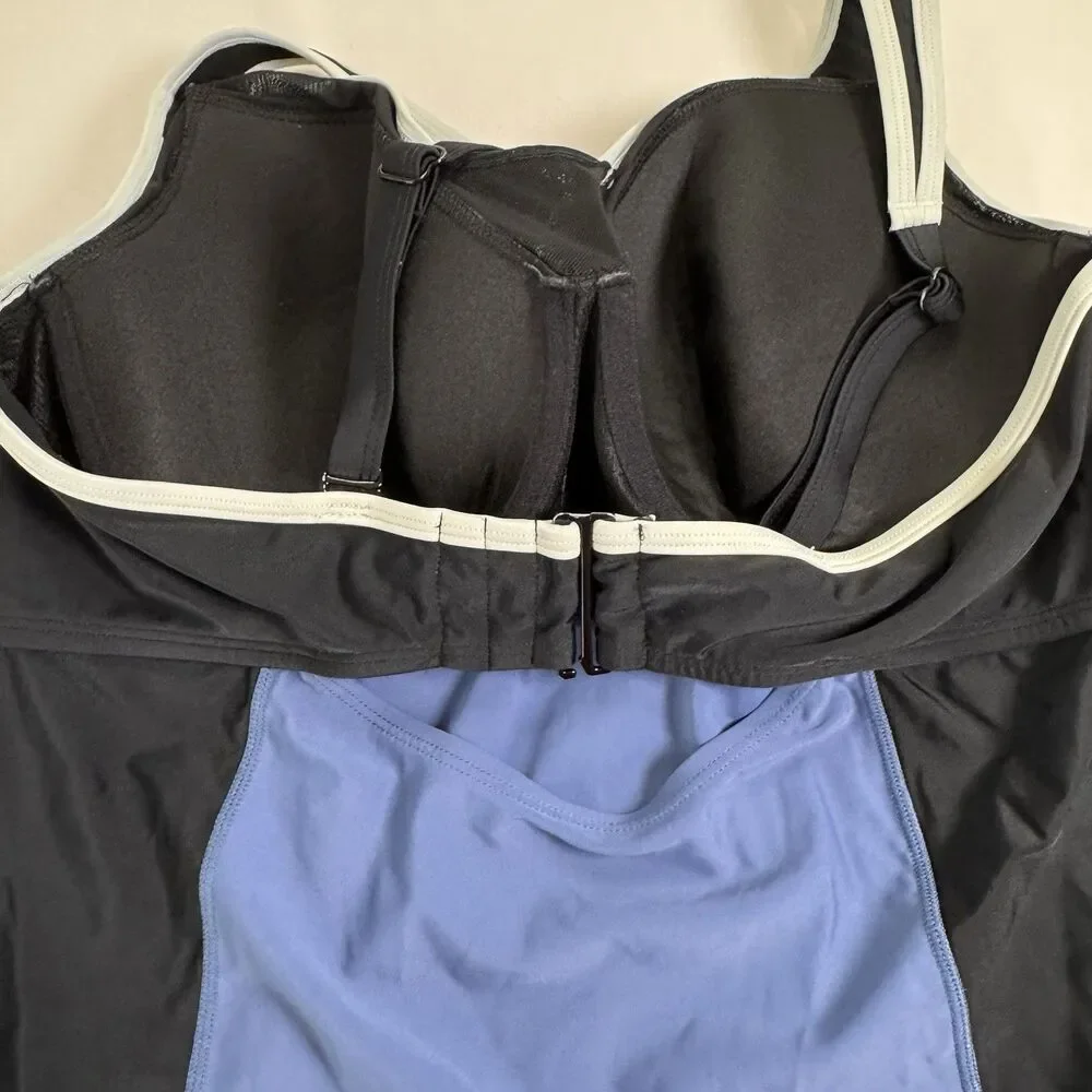 Cacique Swim Tankini Top 40DD Black Blue Underwire Support Plus Size Beach Pool - Picture 10 of 12